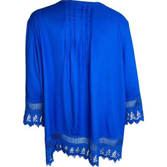 Blair Royal Blue Women's Blouse Large Lace Pleated Button-Front NWOT Boho - Picture 14 of 14